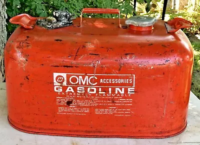 Vintage OMC Gasoline Fuel Tank Outboard Motor 6 Gallon Red Metal Gas Can Boat • $85.67