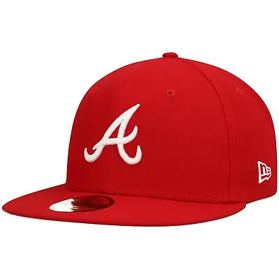 Men's New Era Red Atlanta Braves White Logo 59FIFTY Fitted Hat • $31.49