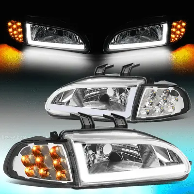 For 1992-1995 Honda Civic Pair Led Drl+turn Signal Headlight Corner Lamps Chrome • $147.88