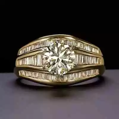 2.75Ct Round Cut Real Moissanite Engagement Wedding Ring 14k Yellow Gold Plated • $148.41