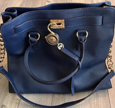 Michael Kors Hamilton Blue Saffiano Leather Large Satchel Shoulder Handbag 2013 • $63