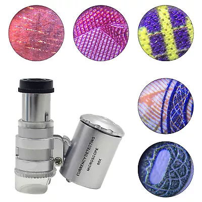 60X Mini LED UV Illuminated Pocket Microscope Loupe For Jewelry Coin Currency • $9.66
