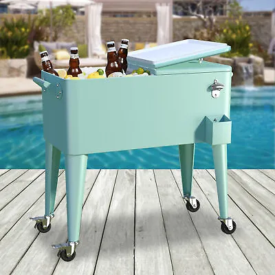 80 QT Patio Rolling Party Cooler On Wheels Beverage Cart Rolling Ice Chest • $129.58