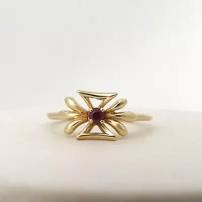 14k Gold Maltese Cross Natural Ruby Ring Fleur De Lis Vintage • $255.55