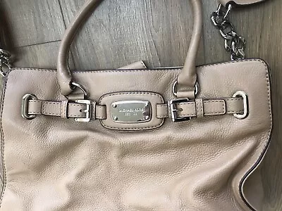 Michael Kors Women's Taupe HAMILTON Silver Hardware Leather Satchel Bag ~ EUC • $50