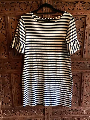 Sailor Sailor By Just Madras Woman's Blue White Stripe Ruffle Sleeve Dress Sz S • $21