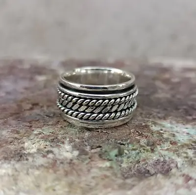 £8.74 • Buy Sterling Silver Spinner Ring, Fidget Ring, Spinning Ring, Meditation Ring,  B64