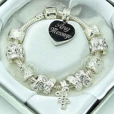 Personalised Bracelet FREE ENGRAVING Clear Beads Womens Girls Birthday Gifts • £13.99