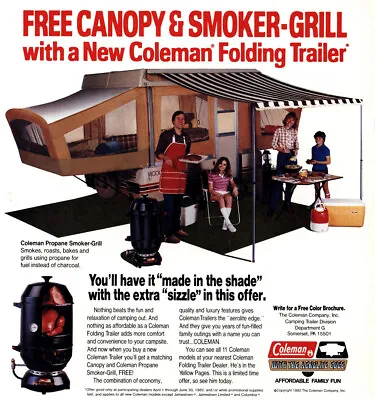 1982 Coleman Folding Trailer: Canopy And Smoker Grill Vintage Print Ad • $6.75