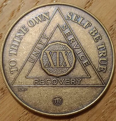 19 Year Nineteen Alcoholics Anonymous AA Bronze Medallion Coin Sobriety Chip. • $4.99