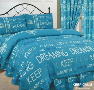 Double Bed Complete Set Keep Calm And Carry On Teal Fitted Valance Sheet  • £25.99