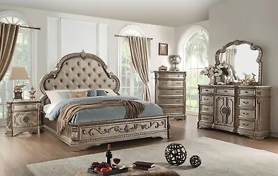 5 Piece Traditional Champagne Finish & Marble Top Queen King Bedroom Set IAAR • $4886.76