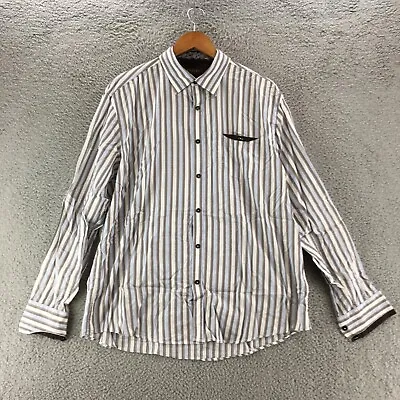 Zagiri Pin Striped Long Sleeve Shirt Mens XL Brown White Blue Button Up Collared • $21.99