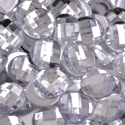 Crystals Flat Back Rhinestones GLUE On Acrylic Stones ROUND Multi Facet • £2.98