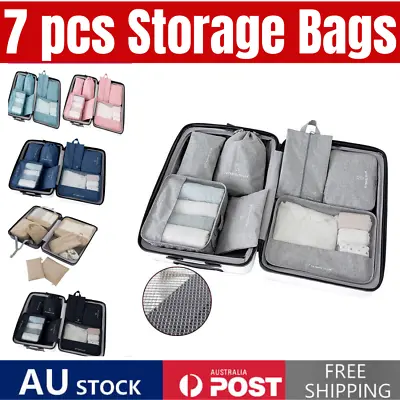 7Pcs Packing Cubes Travel Pouches Luggage Organiser Clothes Suitcase Storage Bag • $15.45