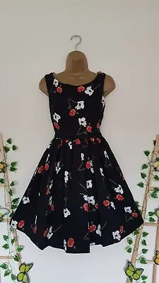 Kate Moss Black Pansy Tea Dress Size 10 Vintage Topshop Sleeveless Women's • £9.99