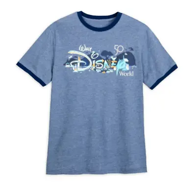 $39.99 • Buy Walt Disney World 50th Anniversary Icons Adult Blue Ringer Shirt, Choose Size