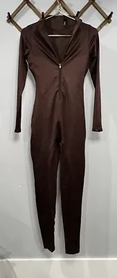 Skims Catsuit Jumpsuit Size Medium Brown Long Sleeve Zip Up Mock Neck One Piece • $149.99