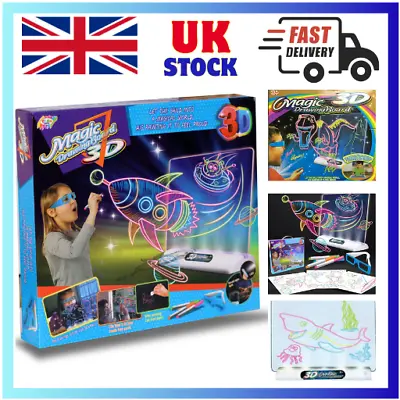 Kids Magic Drawing Glow Light Doodle Board - Drawing Kids Gift 3D Neon Art UK • £25.99