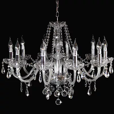 A1A9 Genuine Crystal Glass Chandelier Clear  6 8 10 Arms Candle Water Droplet • £128.99