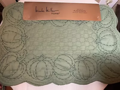 Nicole Miller Home Placemats (4) Green Quilted Pumpkins 13 X 19 Nip • $26.99