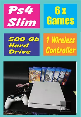 White Playstation 4 Slim 500 Gb Hard Drive Wireless Controller6 Games (14253) • $199.95