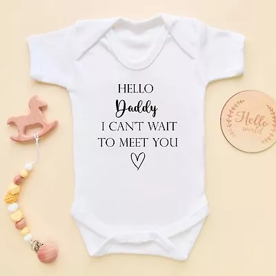 £6.99 • Buy Personalised Baby Grow Vest - Custom Hello Daddy Announcement Reveal Gift