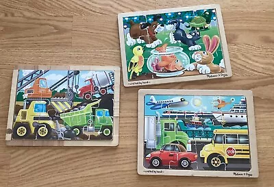 Melissa & Doug Kid Wooden Puzzle Lot - 3 Animals Transportation & Construction • $16.99