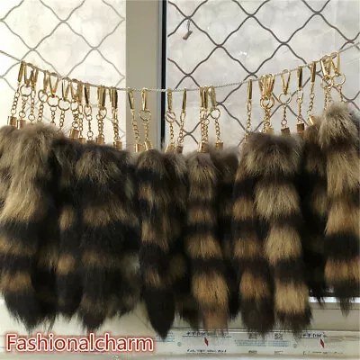 Wholesale 10pcs/50pcs Real American Raccoon Fur Tail Keychain Cosplay Toys  • $21