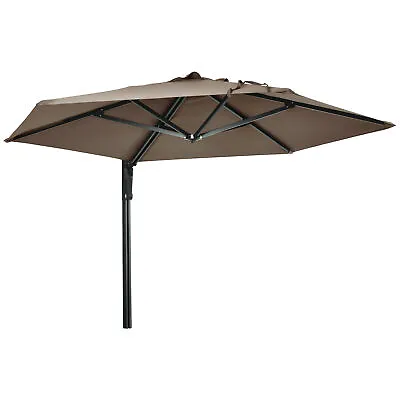 Outsunny Wall-Mounted Parasol Patio Umbrella With Hand To Push System Khaki • £89.99