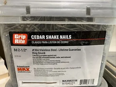 Griprite 8d 2 1/2” 304 Stainless Steel Ring Shank Nails - 25 Lb Box • $139