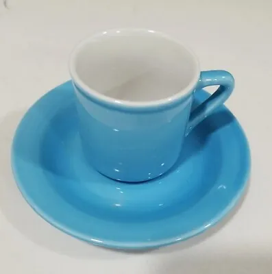 Vintage Italian Saturnia Turquoise/Blue Ceramic Espresso Cup & Saucer Set • $14.95