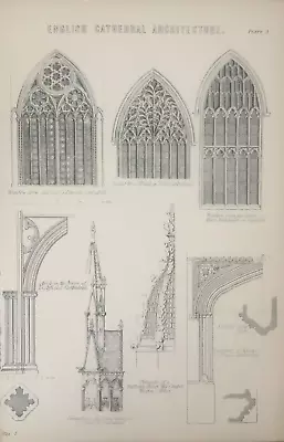 Antique Print English Cathedral C1870's Architecture York Lincoln Cathedrals • £9.99