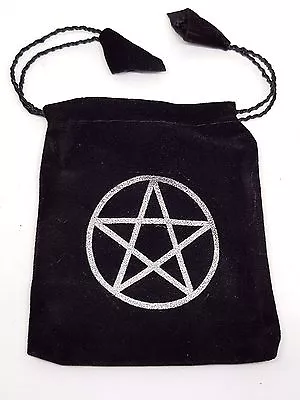 Gift Bag Pentacle Pentagram Velvet Black Jewellery Pouch Drawstring Pagan • £3.50