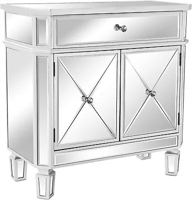 VINGLI Mirrored Cabinet Mirrored Dresser Accent Chest Large Nightstand With 1 Dr • $195.28