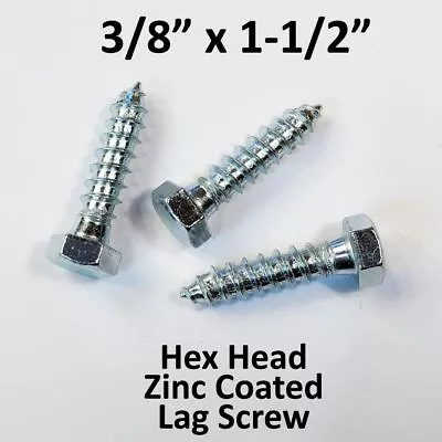 (150) 3/8  X 1-1/2  Lag Screws WHITE ZINC Hex Head Heavy Duty Wood Bulk Lag Bolt • $25.74