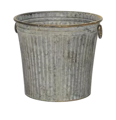 £32.95 • Buy Large Round Galvanised Ribbed Zinc Metal Bucket Planter Plant Flower Pot Garden