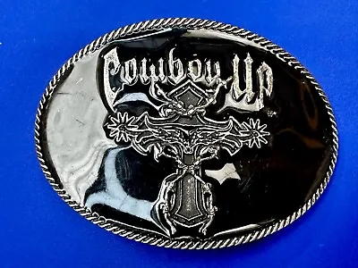 Cowboy Up - Black Enamel  Cross W/ Horse Spurs Montana Silversmiths Belt Buckle • $32.60