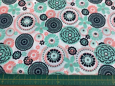 Peach And Mint Medallion 100% Cotton Fabric Sold By The Yard #629 • $4.79