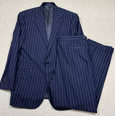 Vintage Ralph Lauren Jerome III Wool/WS Suit 46L 38x33 Made Italy Navy Pinstripe • $349.99