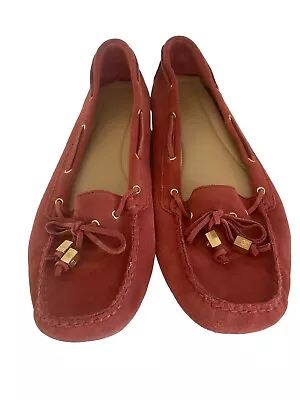 MICHAEL KORS Rose Pink MK Suede Bow Slip On Driving Moccasin Loafers Size 10 • $18