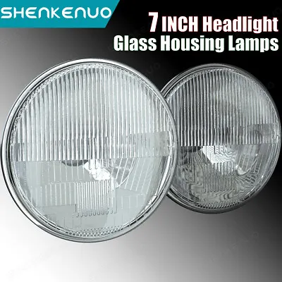 H6024 7  Round Glass Headlight Housing H4 Conversion Lights LOOK PAIR NEW • $42.34