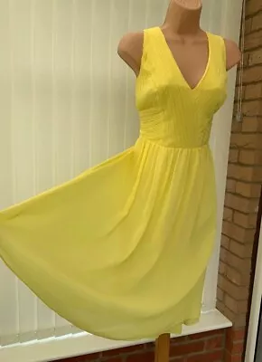 MONSOON  YELLOW PLEAT CHIFFON 50'S FLARE  MIDI DRESS  Size 18 • £35