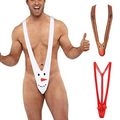 Men Christmas Rudolph Reindeer Mankini Thong Brief Cosplay Nightwear Underwear^ • £3.70