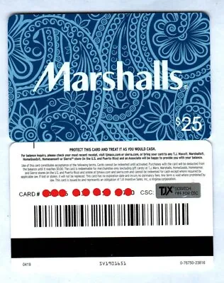 MARSHALLS Blue Paisley 2019 Gift Card ( $0 - NO VALUE )  • $2.50