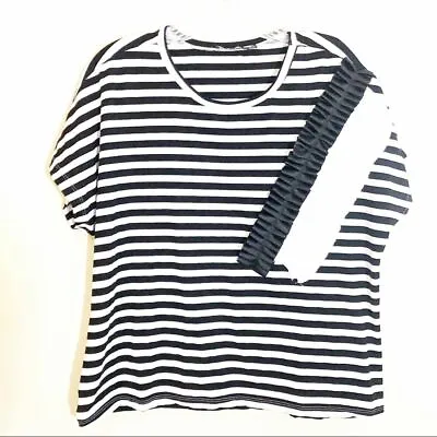 Short Sleeve Black White Stripe Casual T Shirt 12 Ruffle Stretchy Mime Parisian • $9.99