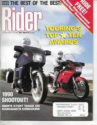 Rider Motorcycle Magazine May 1990 BMW K75RT Kawasaki Concours • $12.99