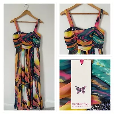 £29.99 • Buy Matthew Williamson Butterfly Dress 12 Maxi Strap Sequin Floaty Kaleidoscope