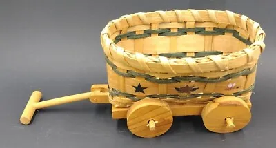 Vtg Woven Wicker Toy Wagon Doll Basket Cart On Wheels BeesStarapples • $25