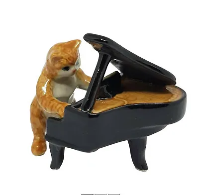 Miniature Ceramic Ginger Tabby Cat Playing Piano 2 Pieces • $25.77